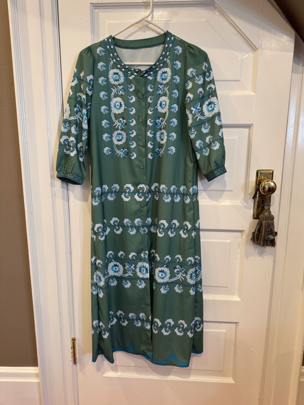 Green Floral Button-Front Women’s Dress